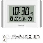 Technoline WS8002 - Digitale wandklok - Alarm - Snooze - Datum- en weekdagweergave - Thermometer - Wit - Zilver - 215 x 150 x 28 mm
