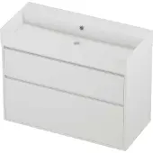 Proline Zara Badmeubel In Kader 100x46cm - 2 Laden Asymmetrisch - Greeploos - Wastafel Midden Glans Wit - Zonder Kraangat - Matt White