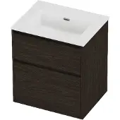Proline Tribute Badmeubel In Kader 60x46cm - 2 Lades Asymmetrisch - Greeploos - Wastafel Midden Mat Wit - Zonder Kraangat - Mokka Oak