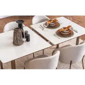 AEA Weißes Esszimmer Set Esszimmergarnitur Ausziehbarer Tisch 4x Stühle 5tlg