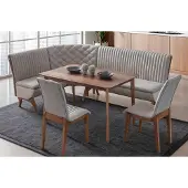 AEA Designer Hellgraue Esszimmer Garnitur Polster Eckbank 2x Stühle Esstisch