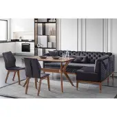 AEA Schwarz-Braunes Esszimmer Set Chesterfield Eckbank Designer Esstisch