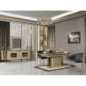 AEA Goldenes Esszimmer Set Esstisch Essgarnitur Tisch 4x Lehnstuhl Kommode 6tlg
