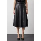 MyFashion Hoog-Waisted Midi A-Lijn Nepleer Rok
