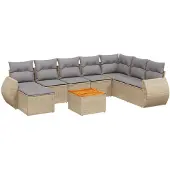 vidaXL 9-delige Loungeset met kussens poly rattan beige