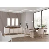 AEA Essgruppe Esszimmer Essecke Esstisch Stühle Sideboard Holz Beige 8tlg