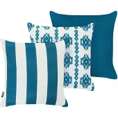 Beliani BASSWOOD - Tuinkussen set van 3 - Wit/Blauw - Stof