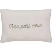 Atmosphera Bouclé Sierkussen Mon Petit Coeur - 38x58cm - Wit
