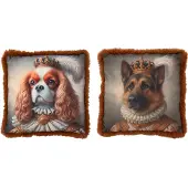 J-Line kussen Hond + Kroon - polyester - roestbruin - 2 stuks