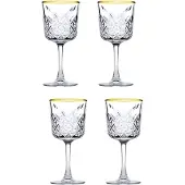 Pasabahce 4 rode wijnglazen/gin-cocktailglazen van , model "Timeless", met kristaldesign, goudkleurig