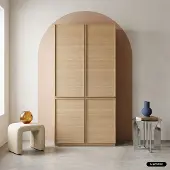 Sweeek Kledingkastmodule 4 deuren houtdecor met 1 kledingstang Naturel