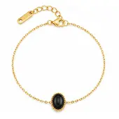 Deja Jewels Goudkleurige Verstelbare Damesarmband met Ovale Zwarte Steen