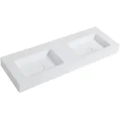CERANO Dubbele wastafel van gemarmerd composiet, wandmodel, mat wit, 133x45 cm
