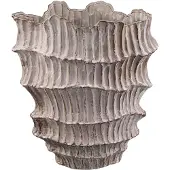 Ptmd Talan Beige Round Wavy Ribbed Ceramic Vase A