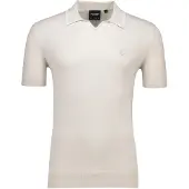 Lyle & Scott beige tipped knitted open collar polo shirt