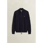 Gant Regular Fit vest donkerblauw gemeleerd lamswol geborduurd logo