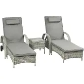 Outsunny zonneluifel, tuinstoel met tafel, set van 3, tuinmeubels, kunststof riet, verkrijgbaar in 4 kleuren