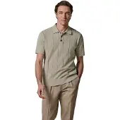 Profuomo Polo beige strepen textuur pique