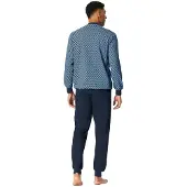 Schiesser lange pyjama blauw normale fit geprint