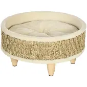PawHut hondenbed, verhoogd hondenligbed met kussen, kattenbed, huisdierenbed, rond
