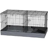 PawHut kooi voor kleine huisdieren met ren, kooi voor kleine huisdieren met helling, scheidingswand, zwart