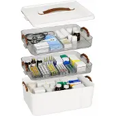Merkloos Medicijnopslagbox met draaghandvat en 3 niveaus