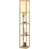 HOMCOM Vloerlamp met 3 planken, verlichting, E27, tot 40W, eikenhout + wit
