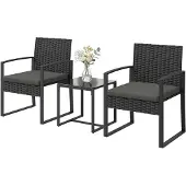 Outsunny Rieten bistroset, 3-delige tuinmeubelset met 2 tuinstoelen