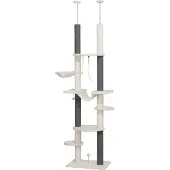 PawHut Kraboom met hangmatten, kattenboom, hoogte 225-255 cm. Kattenkrabboom met hangmatten