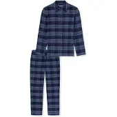 Schiesser Pyjama lang 'Selected Premium Warming' blauw denim / zwart