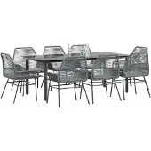 vidaXL 9-delige tuinset met kussens, grijs, polyrotan, glas