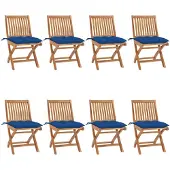 vidaXL Klapstoelen met kussens, 8-delig, massief teak hout