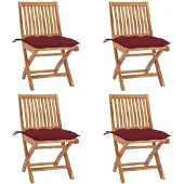 vidaXL Klapstoelen met kussens, 4-delig, massief teak hout