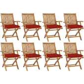 vidaXL Klapstoelen met kussens, 8-delig, massief teak hout
