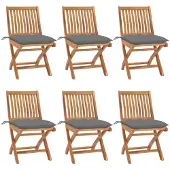 vidaXL Klapstoelen met kussens, 6-delig, massief teak hout