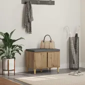 vidaXL Schoenbank met kussen Artisanaal eiken 60 x 38 x 46 cm