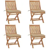 vidaXL Opklapbare stoelen met kussens, 4 stuks, massief teakhout