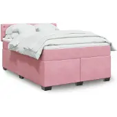 vidaXL Boxspring met matras fluweel roze 160x200 cm