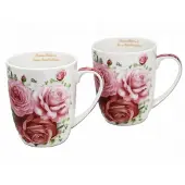 Queen Isabell 2x Porseleinen Mokken 400ml - Rozenmotief - Luxe Cadeauset