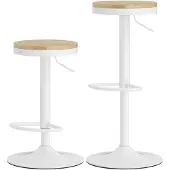 HOMCOM Barkruk-Rubberhout, staal-38,5L x 38,5B x 60-80H cm-Natuurlijk hout + Wit