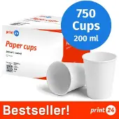 Print24 NIEUW: Kartonnen bekers, 200 ml, onbedrukt, wegwerpbekers, 750 stuks