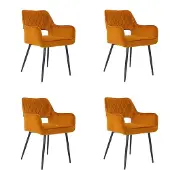 Bronx71 Velvet eetkamerstoel Mika okergeel - Eetkamerstoelen set van 4 - stoel