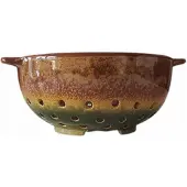 MPLCo - Vergietkom - Keramische Vergietkom - Vergiet en Serveerschaal - Met Handgrepen - Keramiek - ca. Ø11.5 x 24 cm - Lichtbruin en Donkergroen
