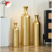 MODFU -Bodenvase-3-Delige Set-Goud-Structuurpatroon-Vintage-Woonkamer-Hal