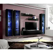 AEA Schwarz Wohnwand Hänge Vitrine Set 6 tlg Wohnzimmer Garnitur Modern Holzmöbel