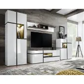 AEA Modern Wohnwände Set 4 tlg Wohnzimmer Weiß Holz Möbel Schrank TV-Ständer