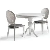 AEA Luxus Essgruppe Esszimmer Runder Esstisch Stühle 3tlg Weiß Stoff Holz
