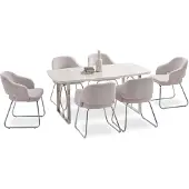 AEA Esstisch Esstischstuhl Hellgrau rechteckige Holztischplatte Esszimmer Set