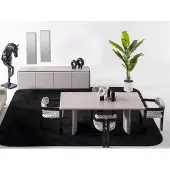 AEA Elegant beige eethoekset, bestaande uit een eettafel, stoelen en een servieskast