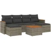 vidaXL 7-delige tuinmeubelset met kussens, grijs, polyrotan